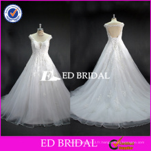 ED Beautiful Cap Sleeve Porte-clés Back Beaded Lace Applqiued Organza A-line Wedding Dress 2017